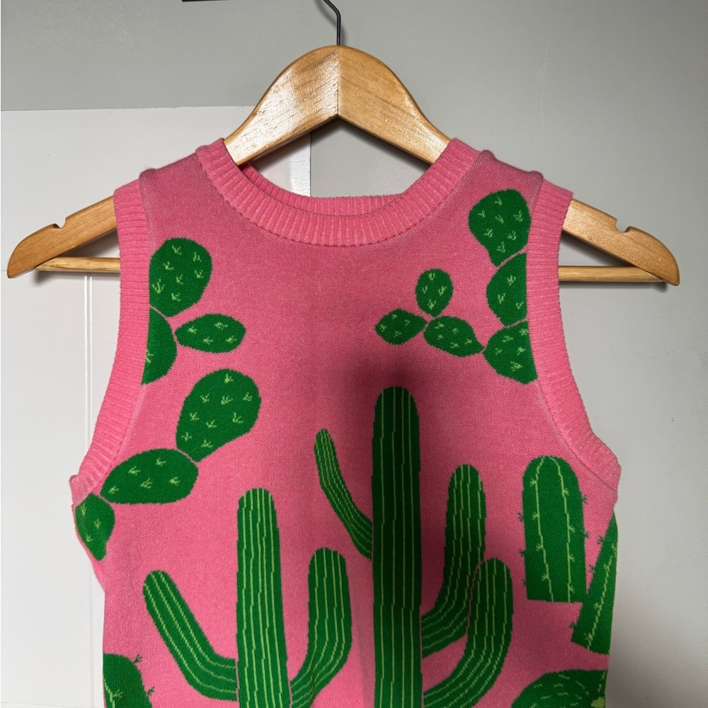 Pink Sleeveless Top with Green Cactus Design
